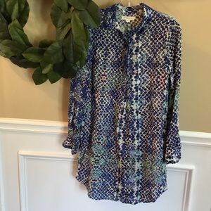 beachlunchlounge lightweight Summertime Tunic Dress coverup button front EUC xs